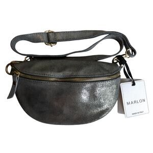 MARLON Italy Sling Bag Waist bag Leather Crossbody Purse Almond Glossy Glitter